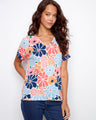 Linen blend floral print t-shirt featuring a stylish V-neckline, perfect for casual outings by Charlie B.