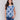 Blue and white blouse with crew neckline featuring geometric mosaic print by Charlie B.