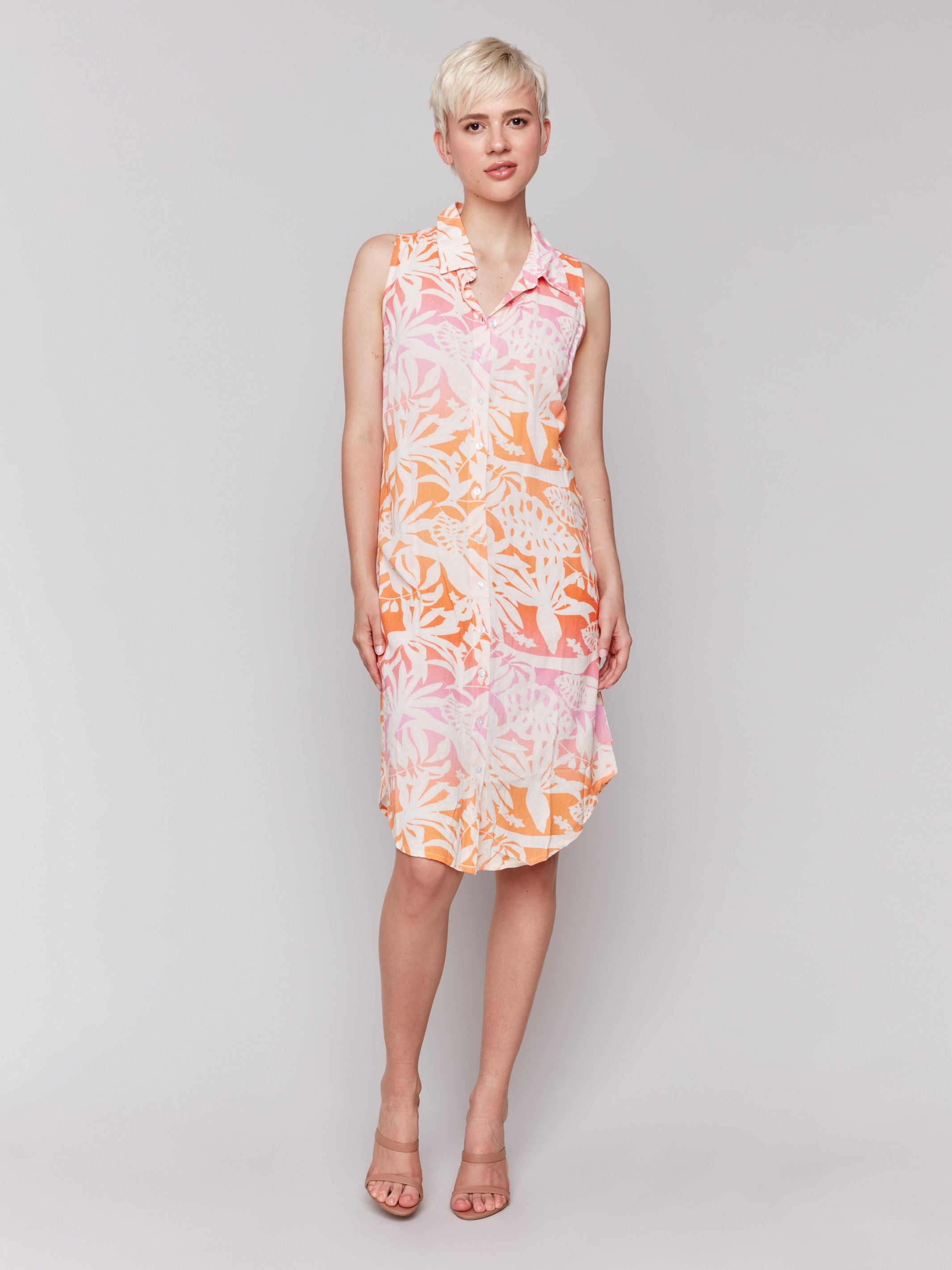 Knee-length dress with a vibrant abstract tropical print by Charlie B.