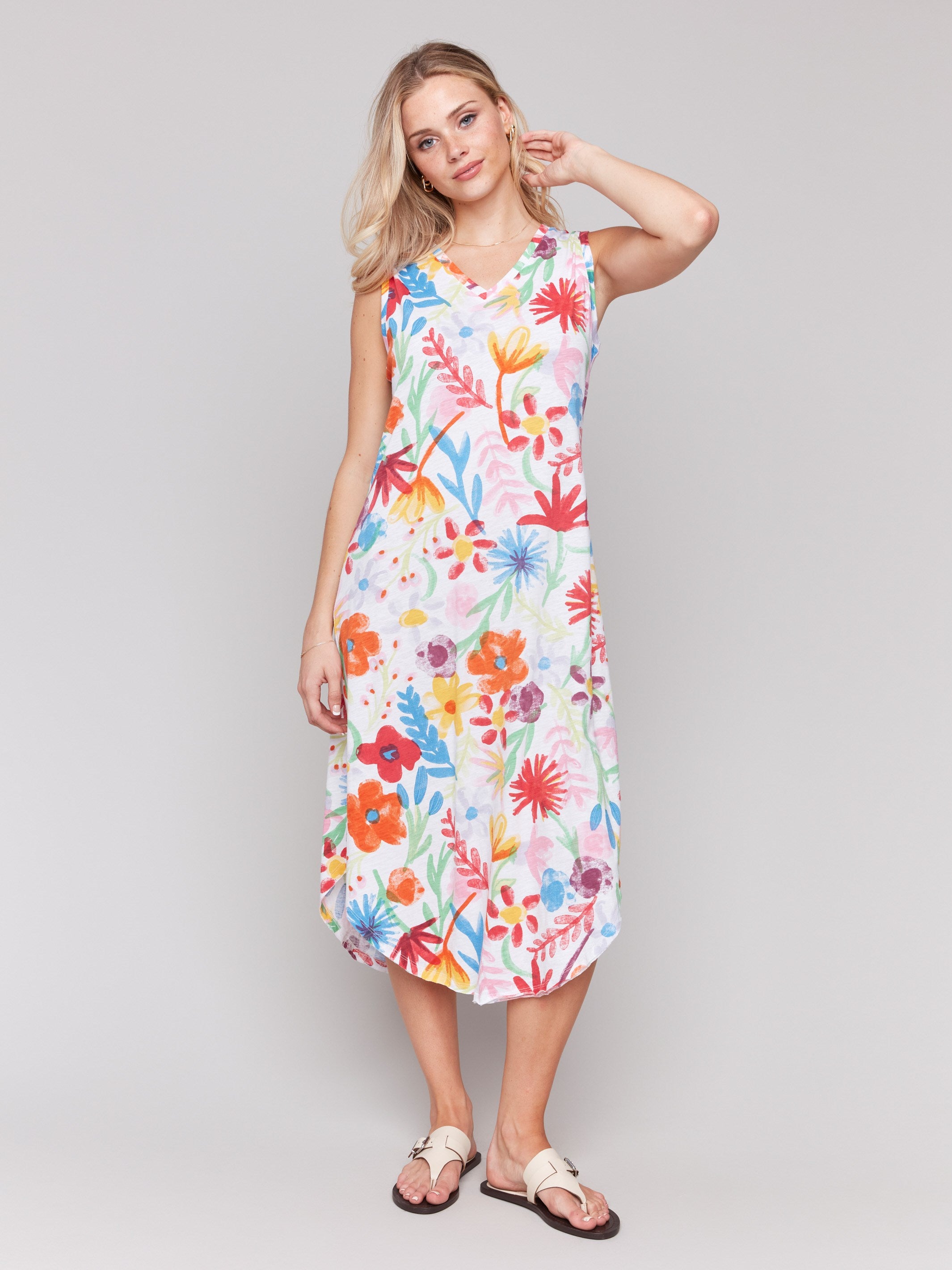 Floral pattern cotton dress with a rounded hem, perfect for summer by Charlie B.