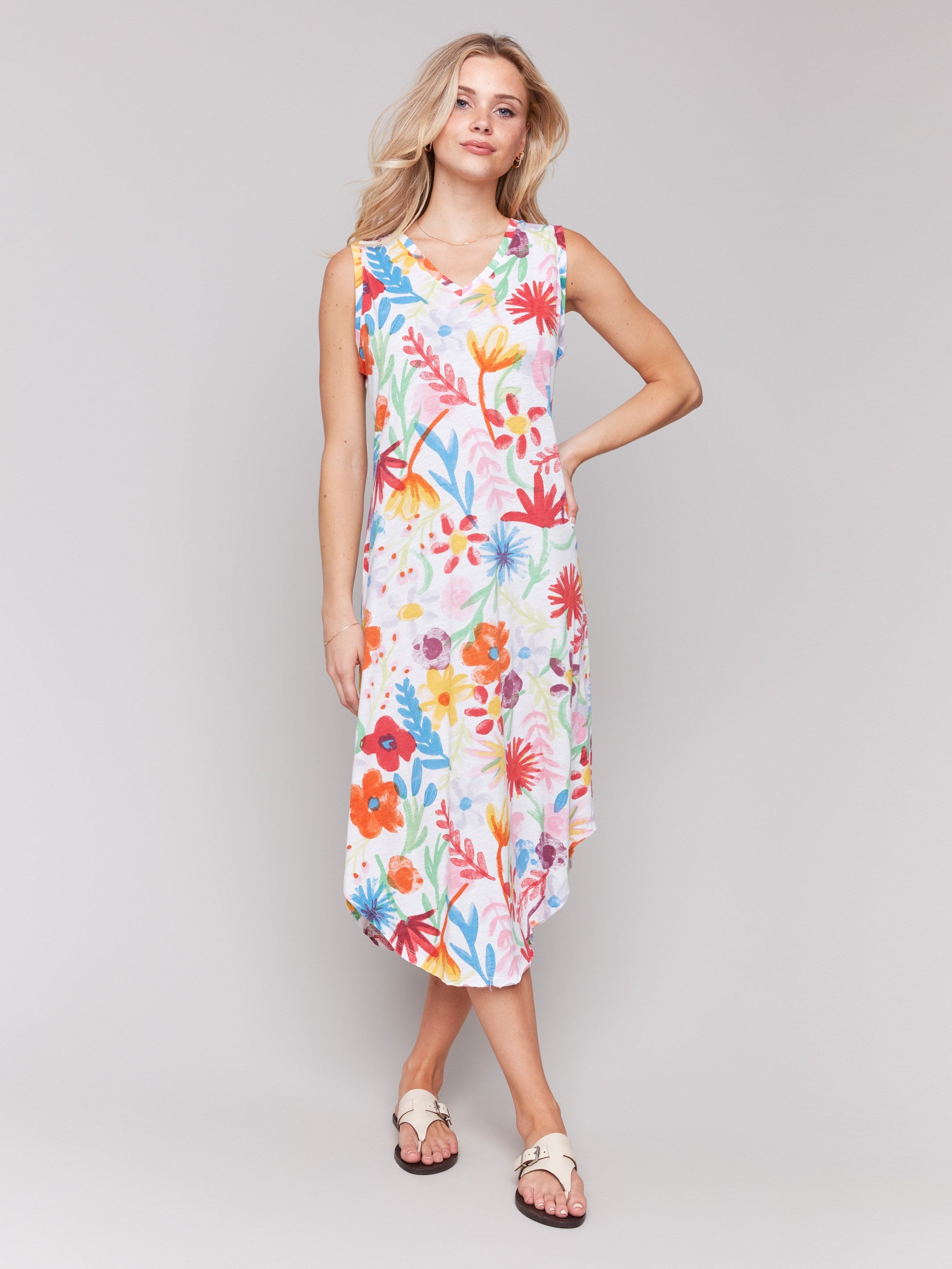 Stylish midi length dress in vibrant wildflower print by Charlie B.