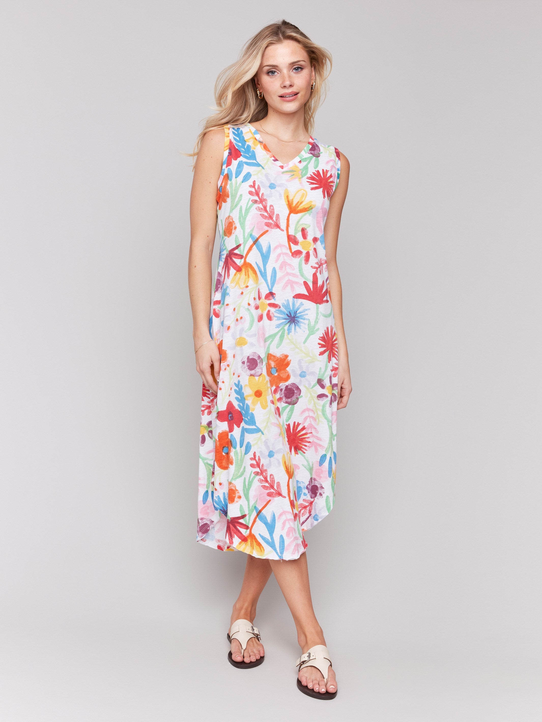 Chic V-neck dress showcasing a beautiful floral pattern by Charlie B.