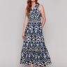 Navy and white dress with smocked empire waistband by Charlie B.