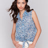 Blue and white shirt with a classic shirt collar and stars print by Charlie B.