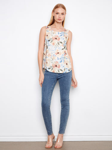 Chic floral print top with a rounded hem and comfortable sleeveless cut, making it versatile for any casual outing by Charlie B.