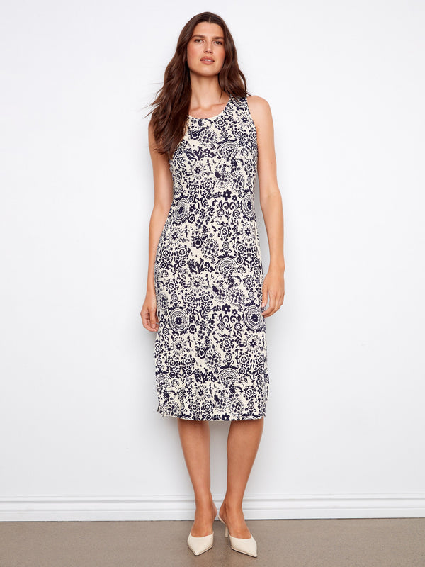 Printed Sleeveless Linen Blend Dress With Side Slits - Baroque