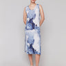Midi length dress with a unique abstract print by Charlie B.