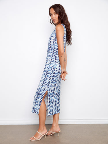 Stylish midi length dress with side slits and a comfortable fit, ideal for warm weather outings by Charlie B.