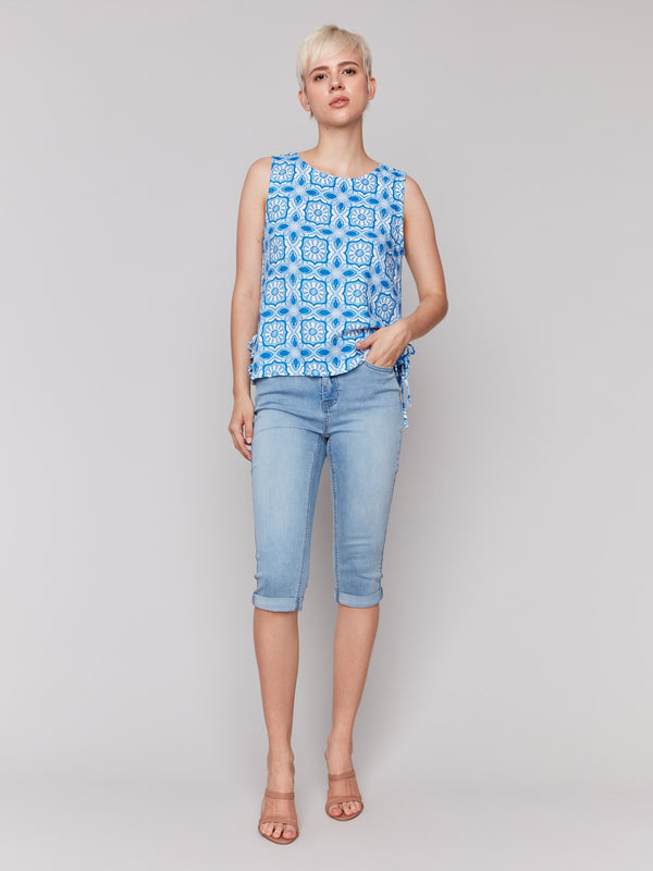 Relaxed fit sleeveless top, showcasing unique geometric patterns by Charlie B.