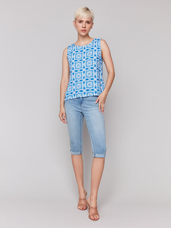 Stylish sleeveless design with side ties and a relaxed fit for easy wear by Charlie B.