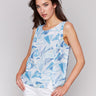 Denim sleeveless top with crew neckline by Charlie B.