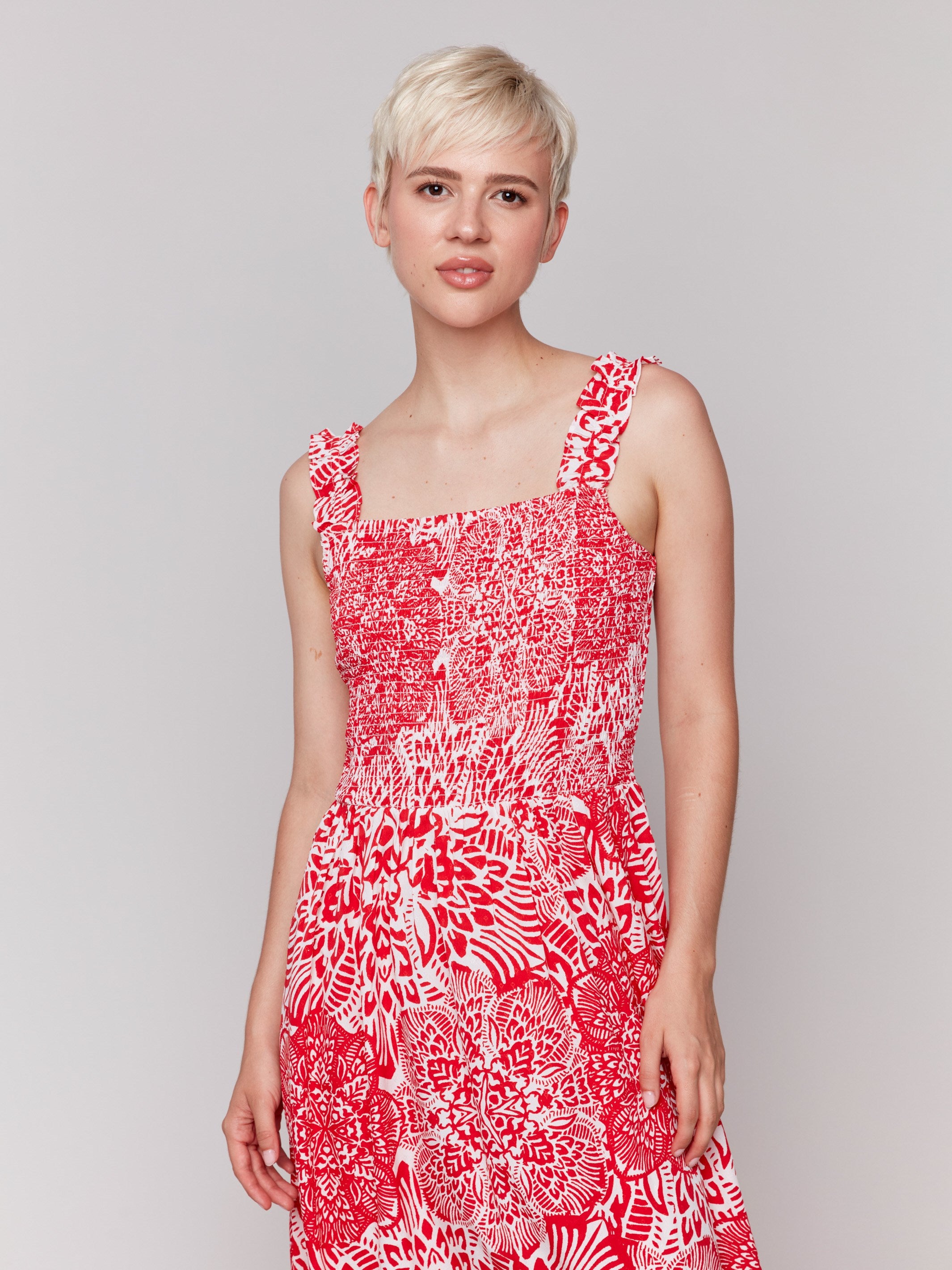 Printed sleeveless midi dress featuring a square neckline by Charlie B.