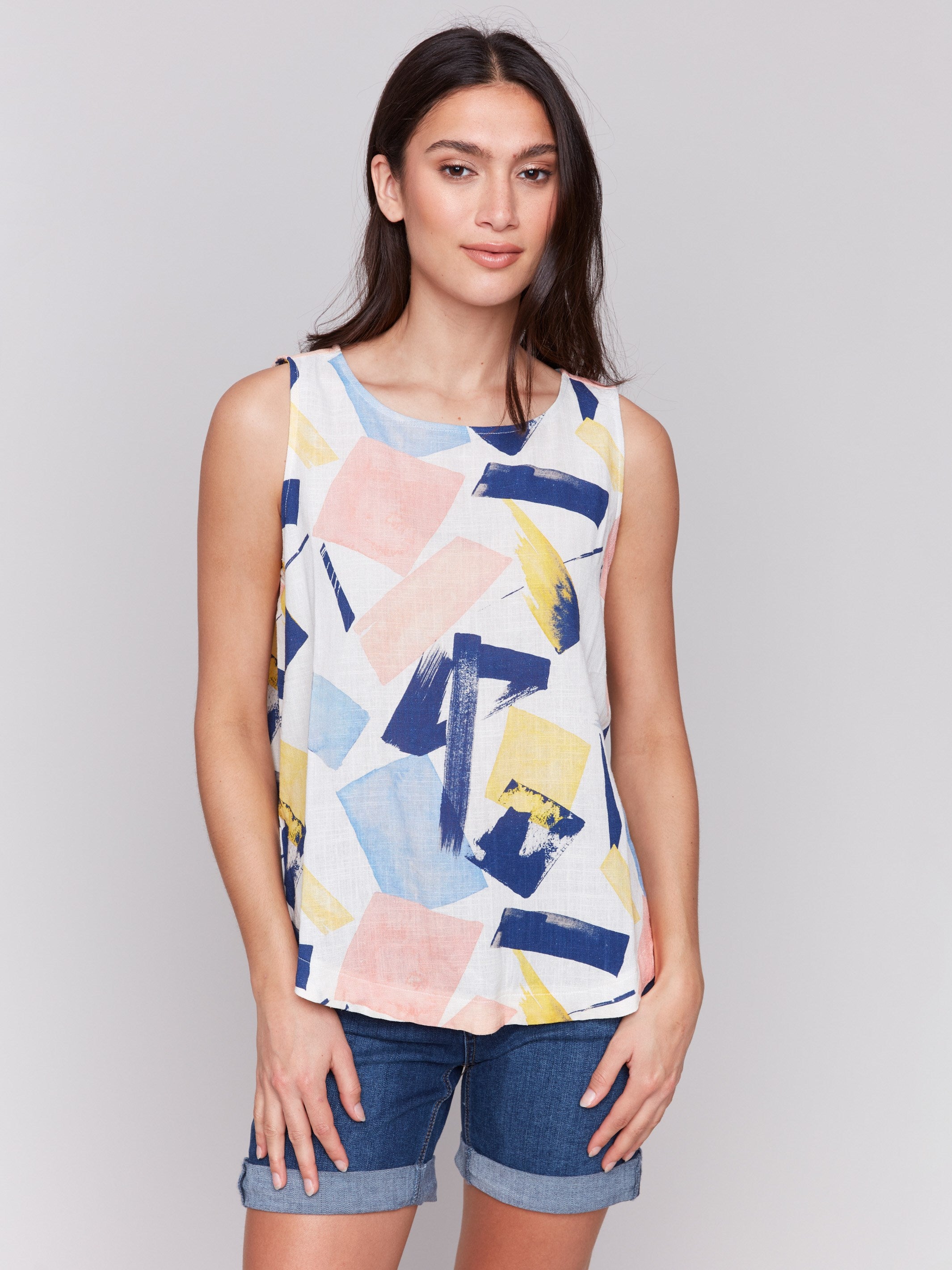 Abstract pattern top with rounded hem by Charlie B.