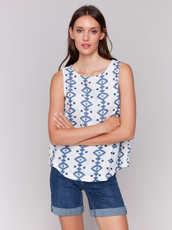 Geometric print top with crew neckline detail by Charlie B.