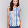 Striped pattern sleeveless top with a rounded hem by Charlie B.