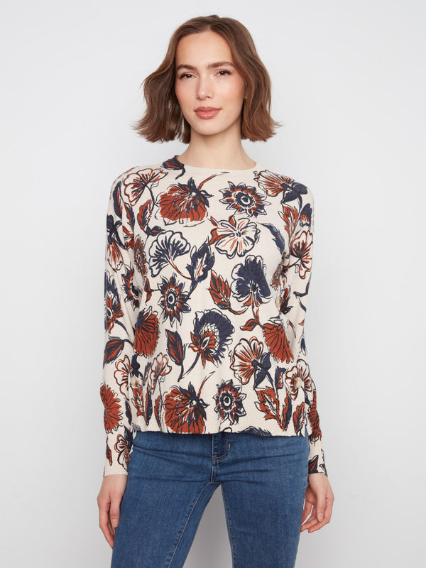 Printed Sweater With Side Buttons - Fantasy