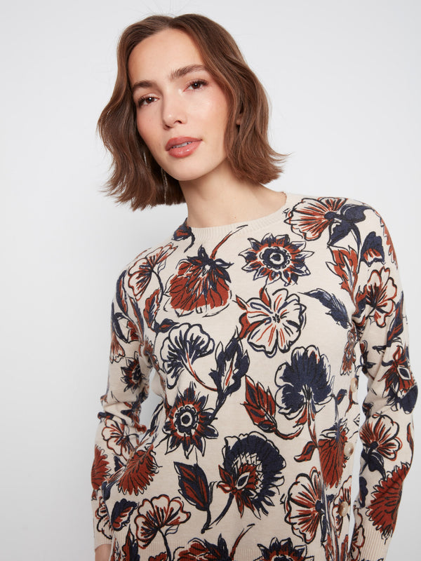 Printed Sweater With Side Buttons - Fantasy