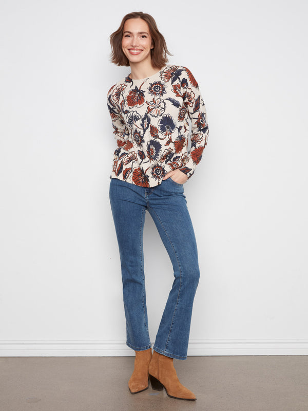 Printed Sweater With Side Buttons - Fantasy