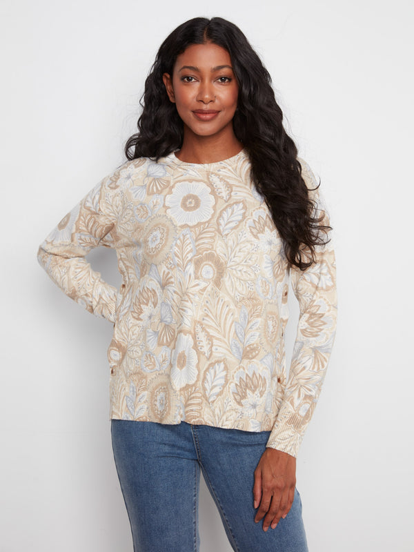 Printed Sweater With Side Buttons - Bliss
