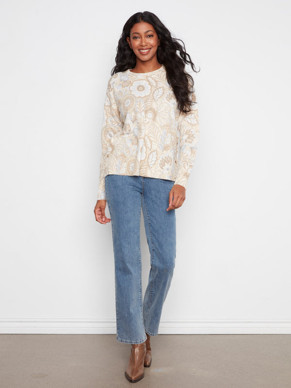 Printed Sweater With Side Buttons - Bliss