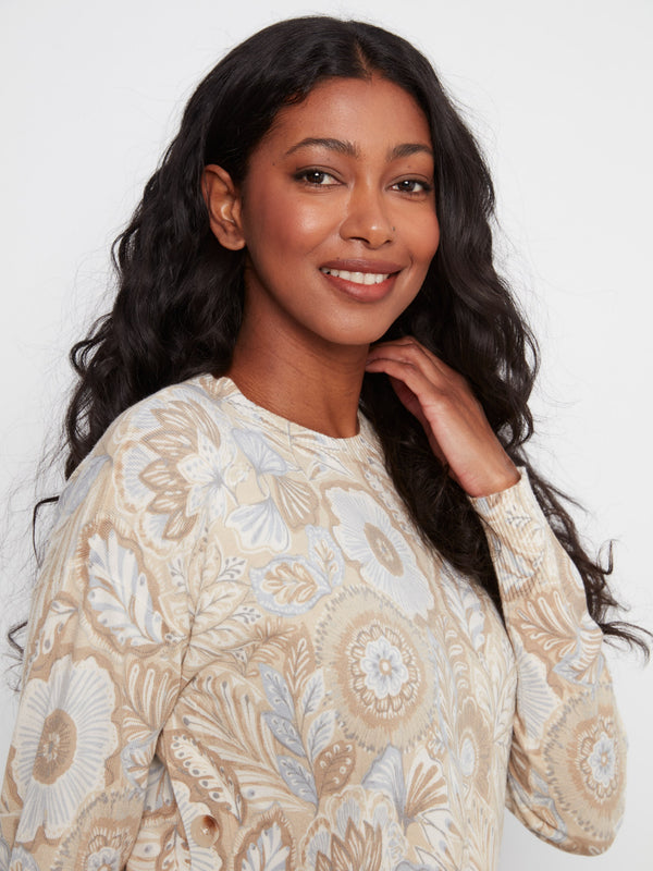 Printed Sweater With Side Buttons - Bliss