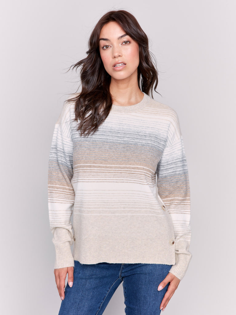 Crew neck sweater with tie on sale