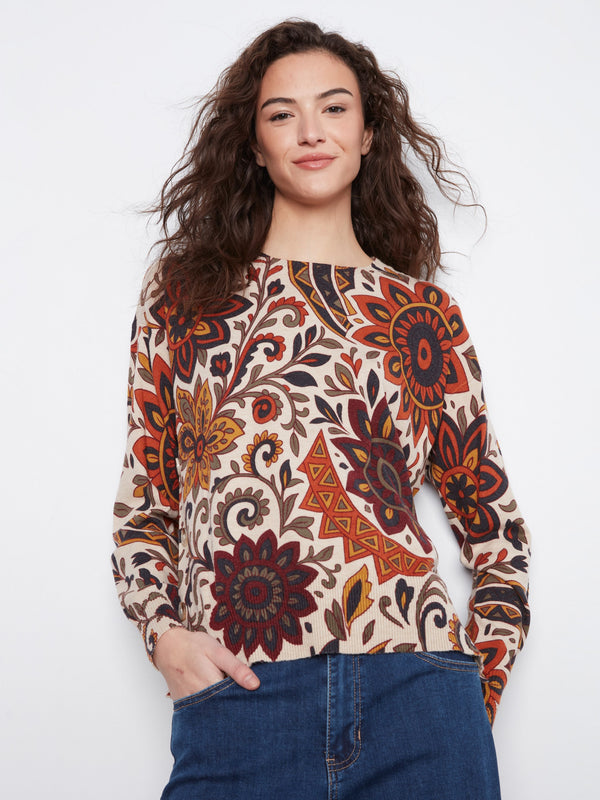 Printed Sweater With Side Buttons - Rio