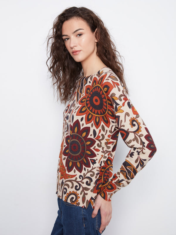 Printed Sweater With Side Buttons - Rio