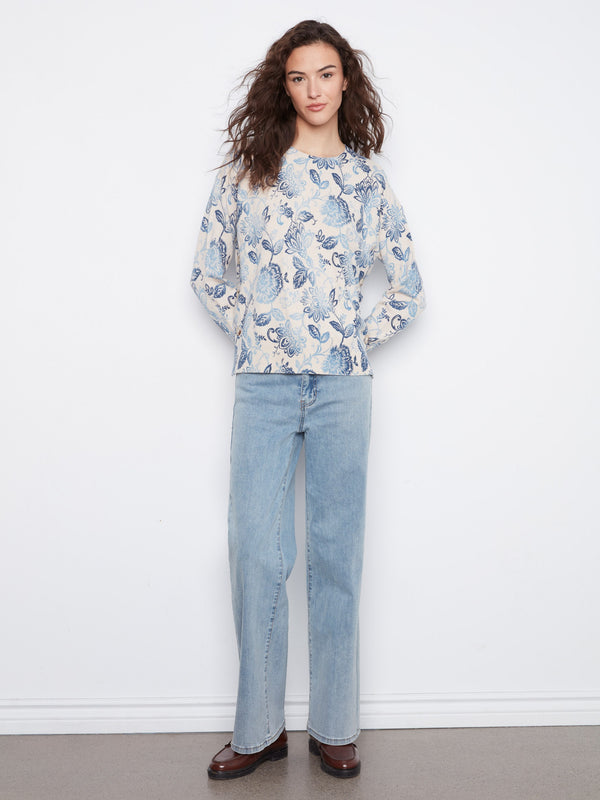Printed Sweater With Side Buttons - Velora