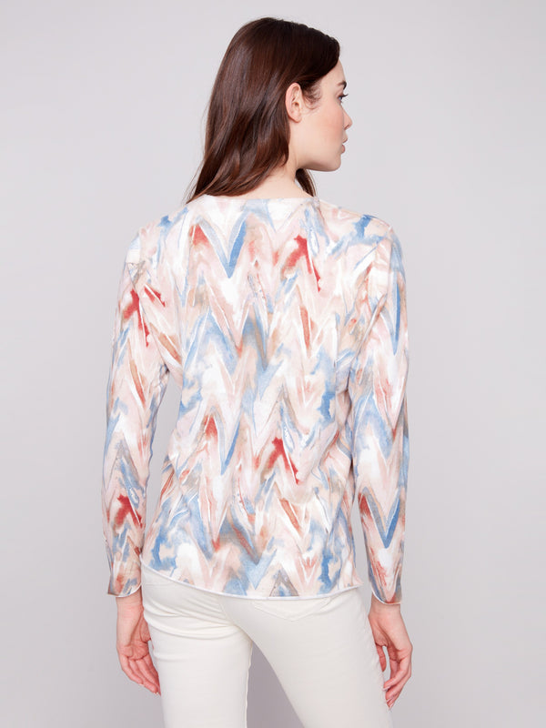Printed V-Neck Sweater - Chevron