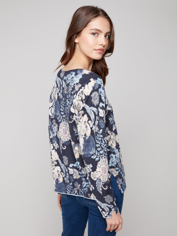 Printed V-Neck Sweater - Posh