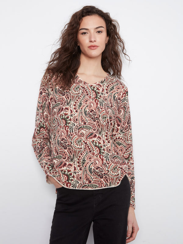 Printed V-Neck Sweater - Fernelle