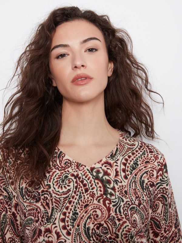 Printed V-Neck Sweater - Fernelle