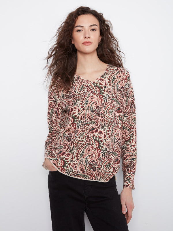 Printed V-Neck Sweater - Fernelle