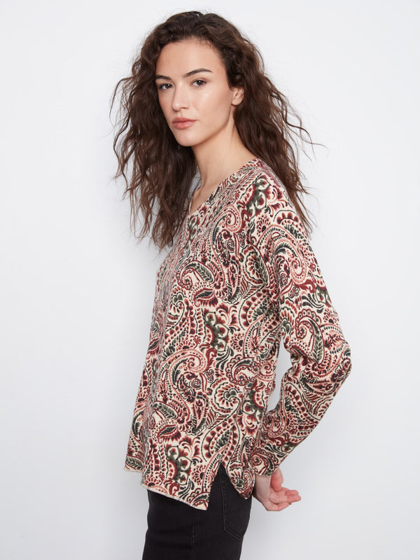 Printed V-Neck Sweater - Fernelle