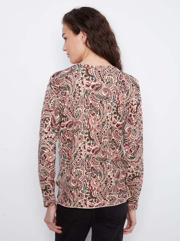 Printed V-Neck Sweater - Fernelle
