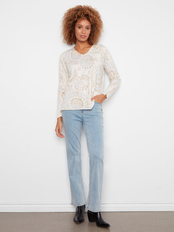 Printed V-Neck Sweater - Timeless