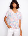 Vibrant heart-printed T-shirt showcasing a stylish V-neckline, perfect for casual outings by Charlie B.