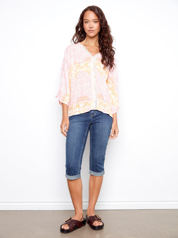 Printed Viscose Blouse With Front Button Detail - Maeva