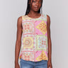 Top with a geometric pattern, featuring a keyhole back by Charlie B.