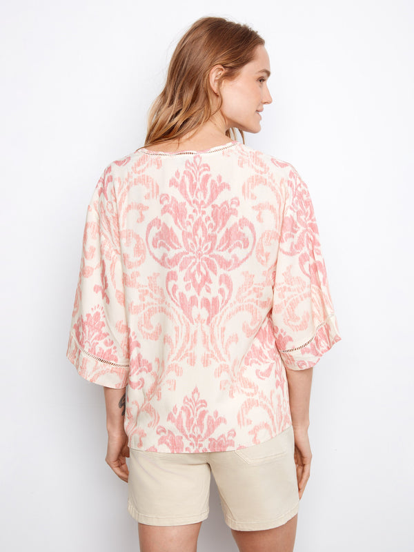 Printed Viscose V-Neck Blouse - Evelyn