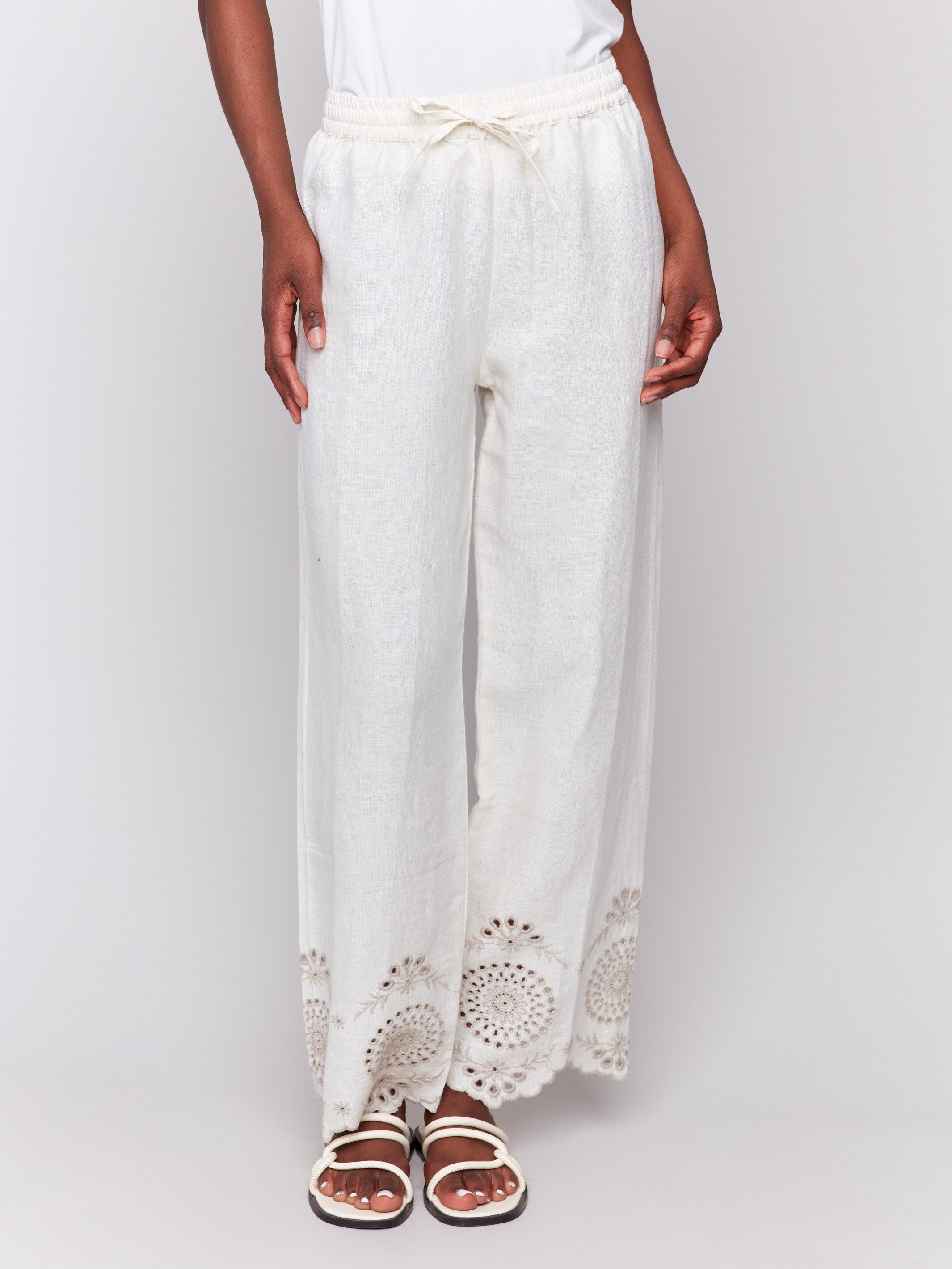 Relaxed fit linen pants with back patch pockets by Charlie B.