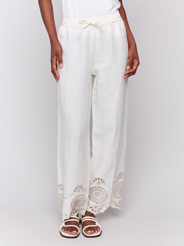 Relaxed fit linen pants with back patch pockets by Charlie B.
