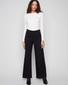 Black pants with a flattering wide-leg silhouette, offering both comfort and style for versatile wear, by Charlie B.