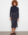 Denim midi skirt with a regular rise and straight fit, featuring patch pockets, by Charlie B.