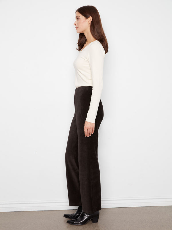 Pull-On Wide Leg Corduroy Pants - Black