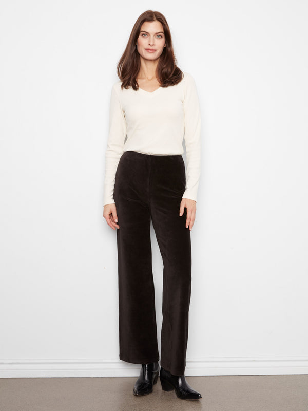 Pull-On Wide Leg Corduroy Pants - Black