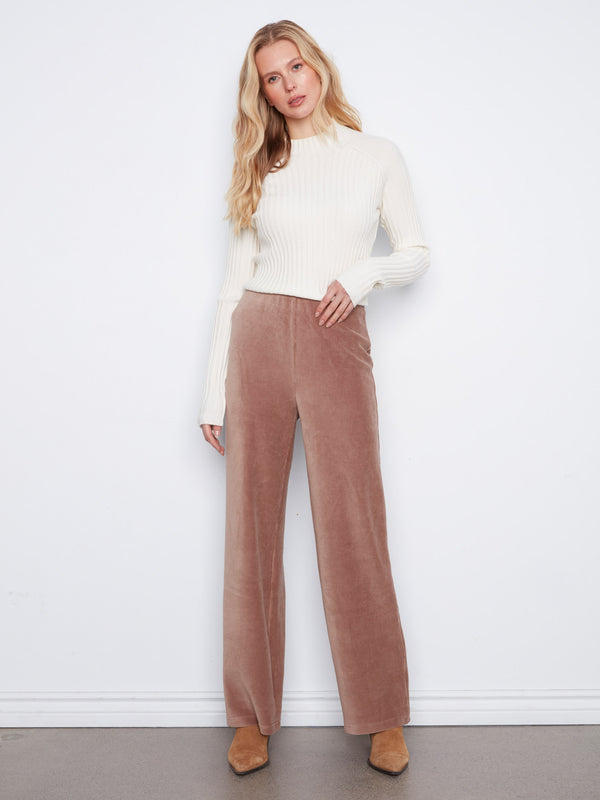 Pull-On Wide Leg Corduroy Pants - Taupe