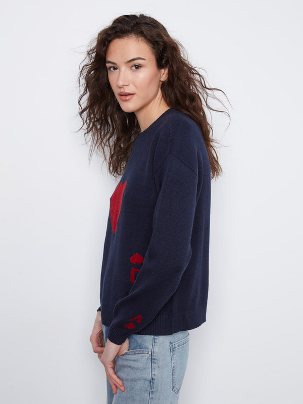 Queen Of Hearts Crew Neck Sweater - Navy