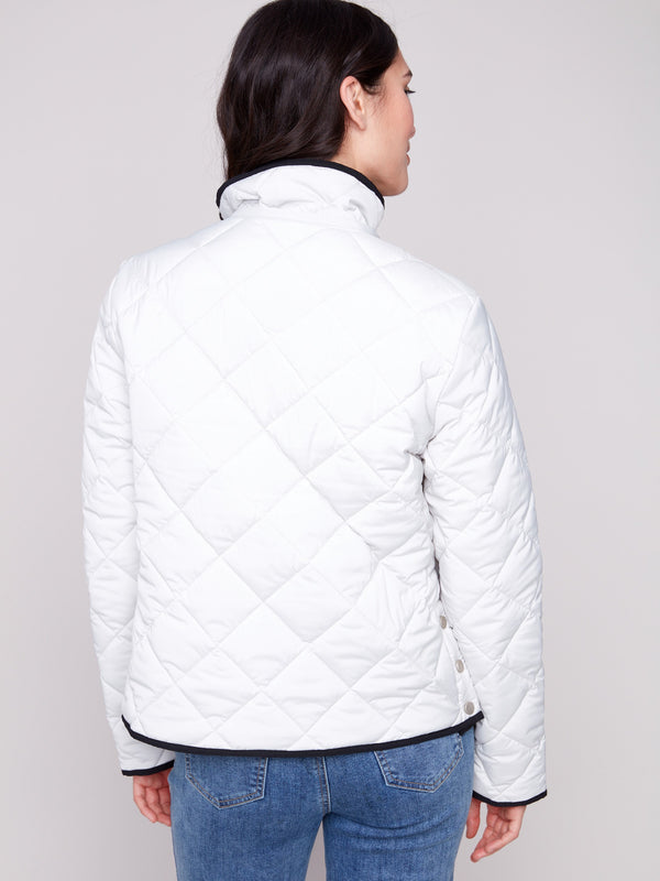 Chic almond puffer jacket designed with a high collar to keep you cozy during chilly days by Charlie B.